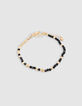 Yellow metal bracelets with black and gold beads for girls-7