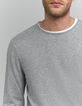 Pull gris tricot fin bords roulottés Homme-4