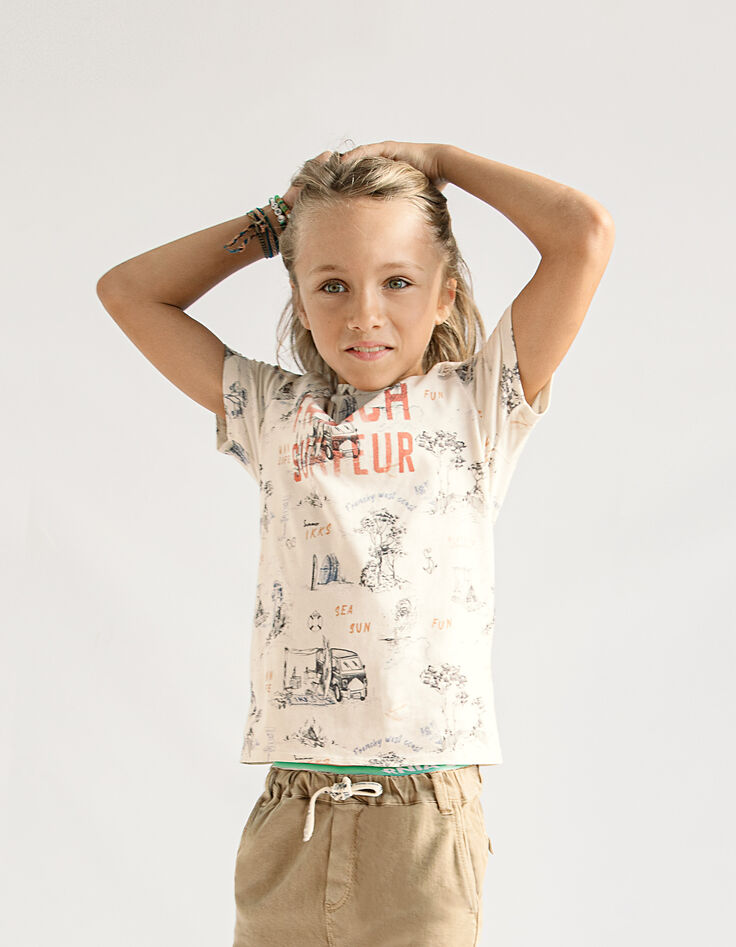 Weißes Jungen-T-Shirt mit Toile-de-Jouy-Print -1