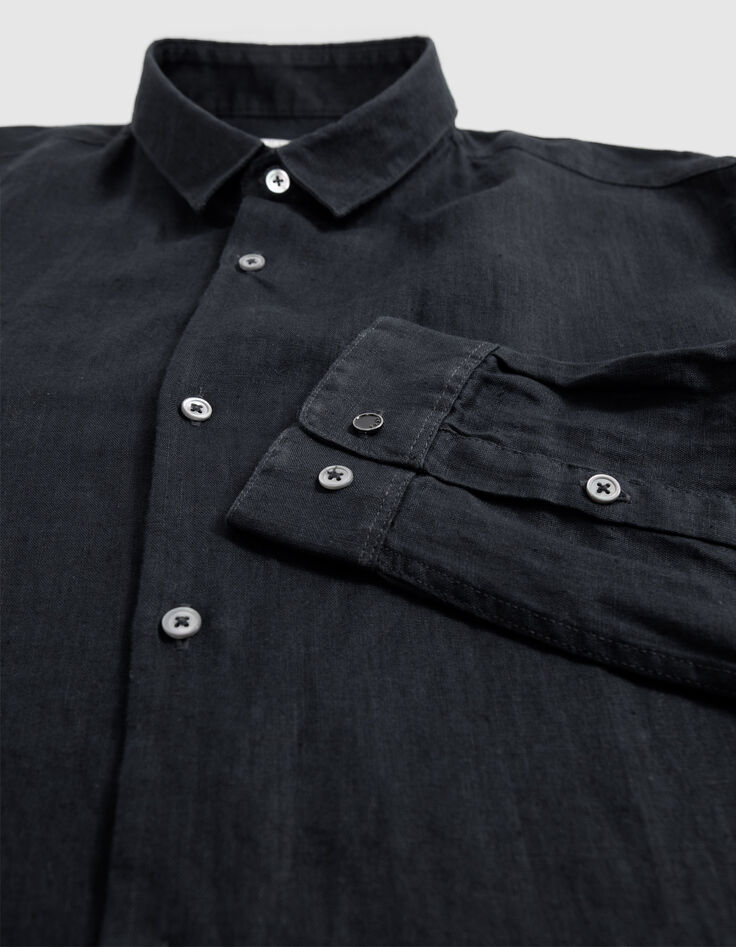 Camisa SLIM negra 100 % lino hombre-3