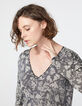 Pull col V en viscose imprimé floral métallisé femme-4