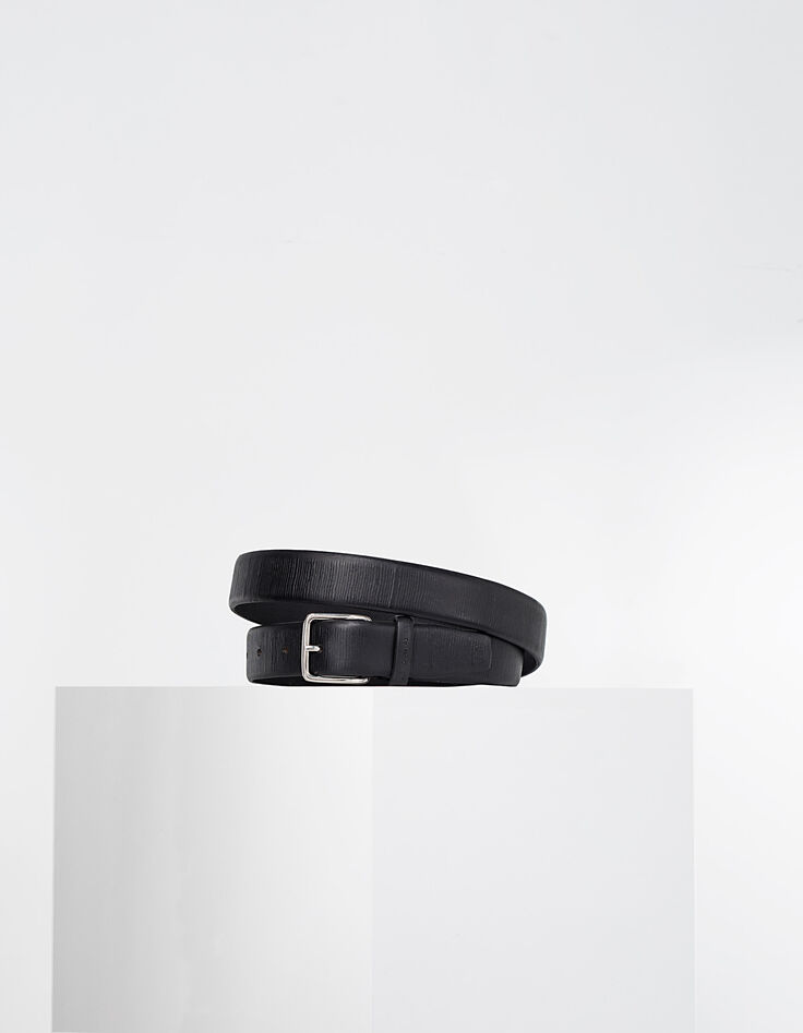 Men's black leather ridged belt-1