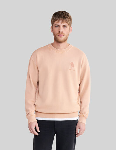 Men’s sand organic cotton sweatshirt, palm-tree embroidery