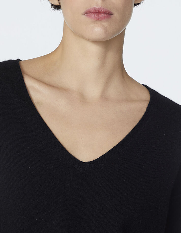Women’s black chevron pointelle cashmere sweater-4