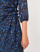 Robe drapée imprimé léopard noir et bleu recyclé femme-4