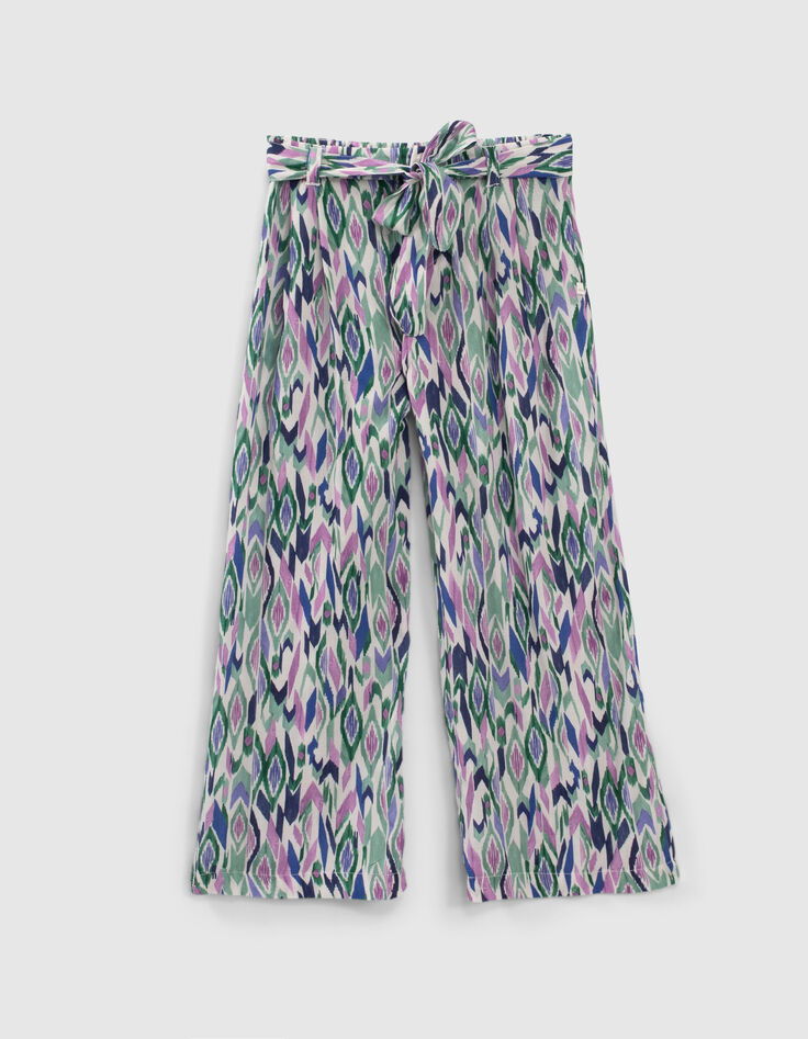 Cremeweiße Mädchenhose mit Ikat-Rautenprint-1