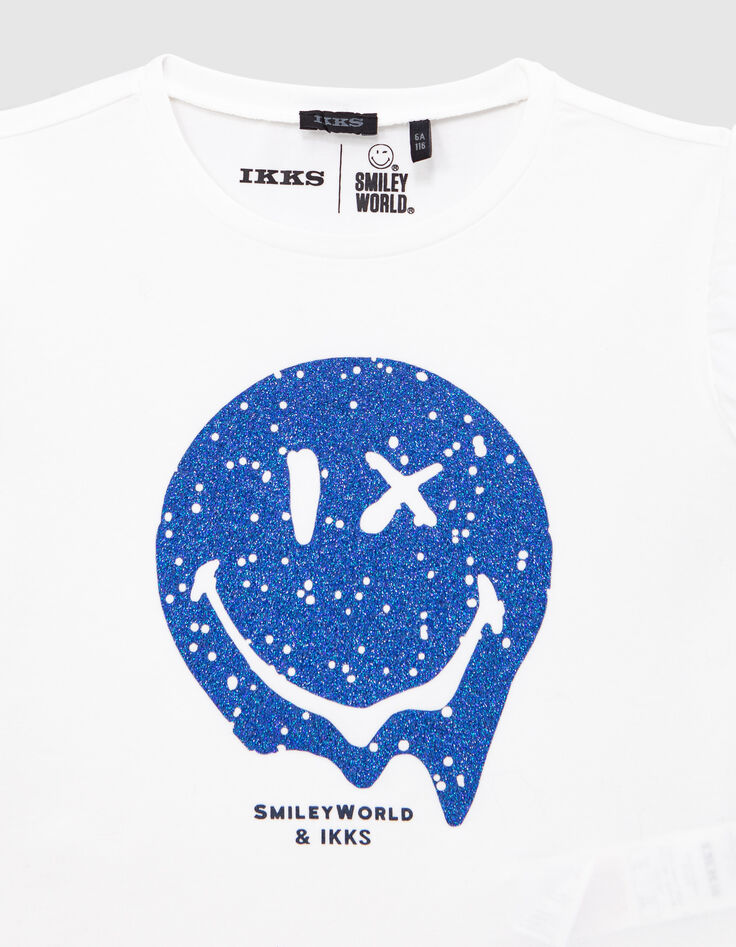 Weißes Mädchen-T-Shirt mit blauem Glitzer-SMILEYWORLD-3