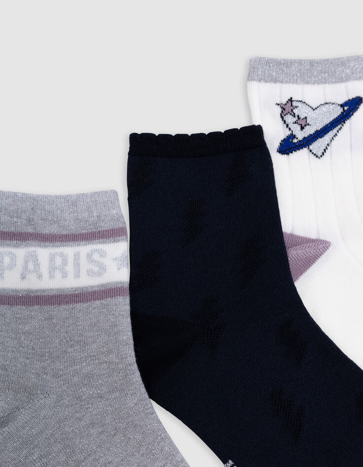 Girl's navy, ecru and silver socks-4