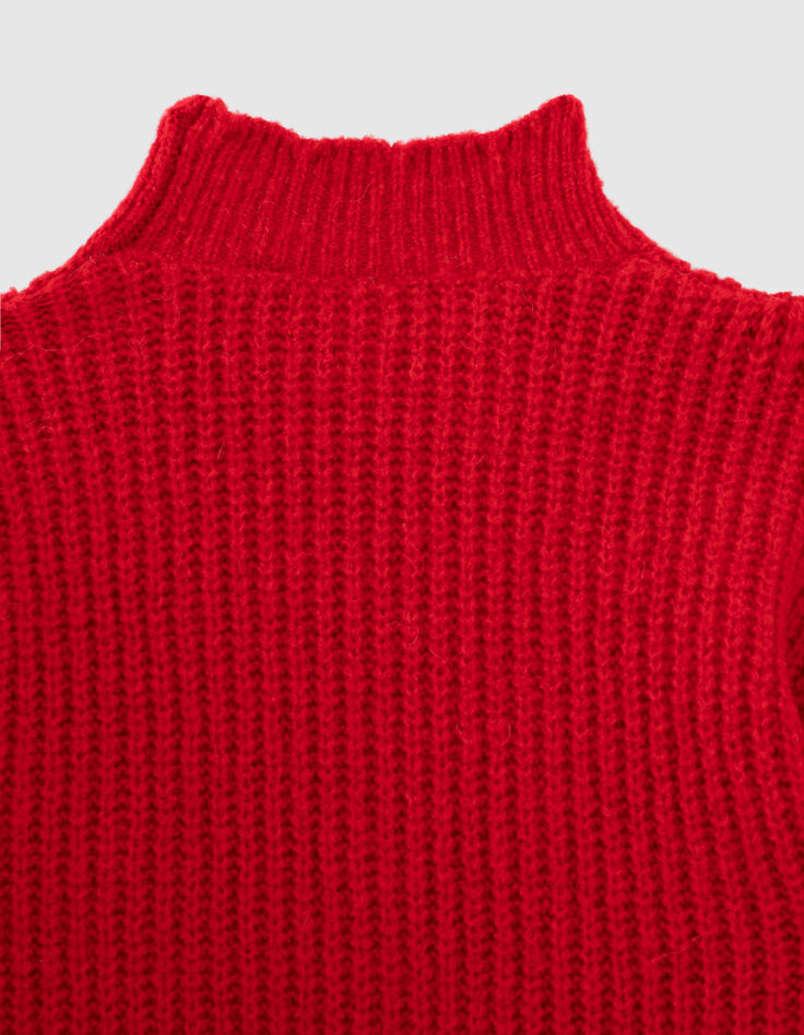 Pull rouge clair tricot avec volants fille-2