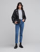 Blauwe waterloze rechte jeans met knopen en franjes Dames-2