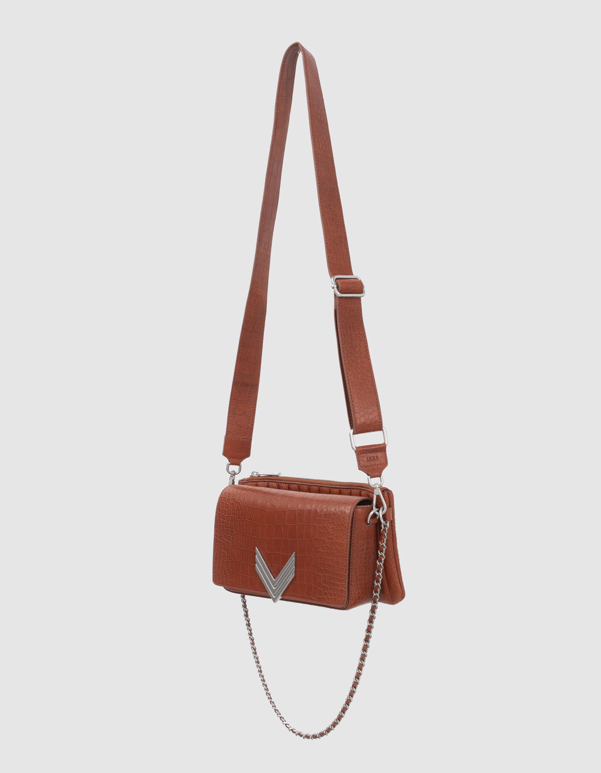 Women's orange croc-embossed leather WEST VILLAGE 111 bag