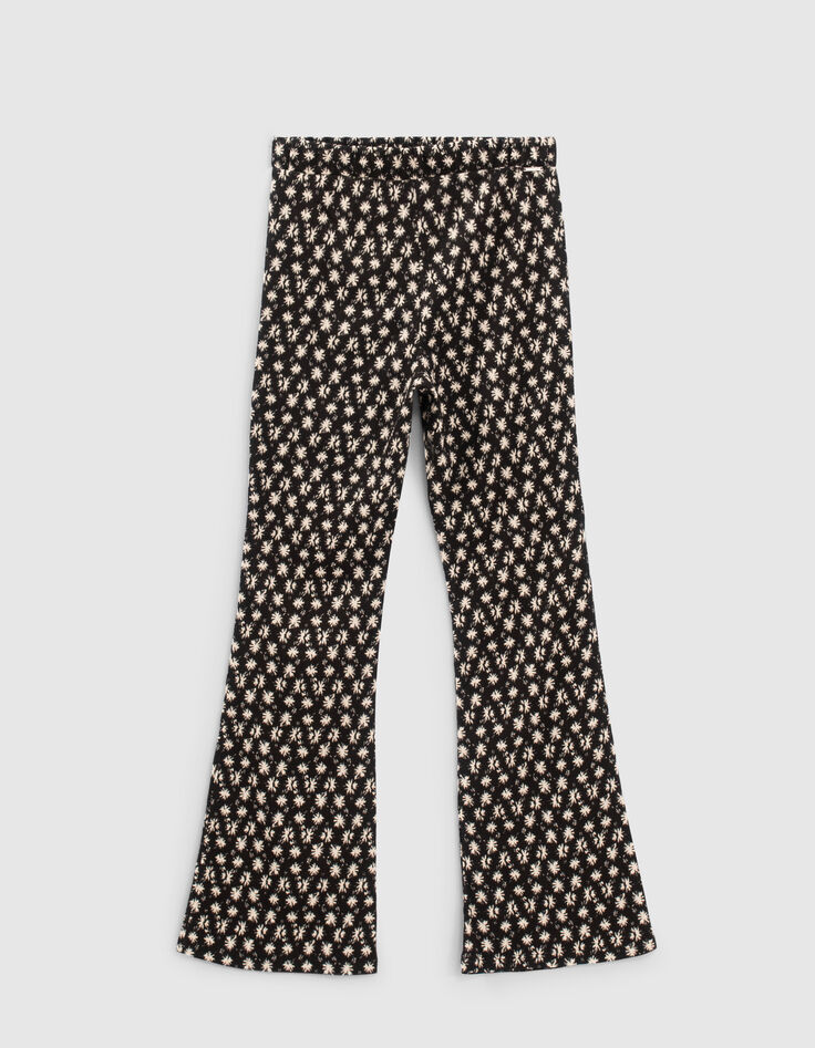Girls’ black graphic flower print flared trousers-1