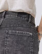 Graue Damen-Jeansshorts, hohe Taille, Fransen am Saum-5