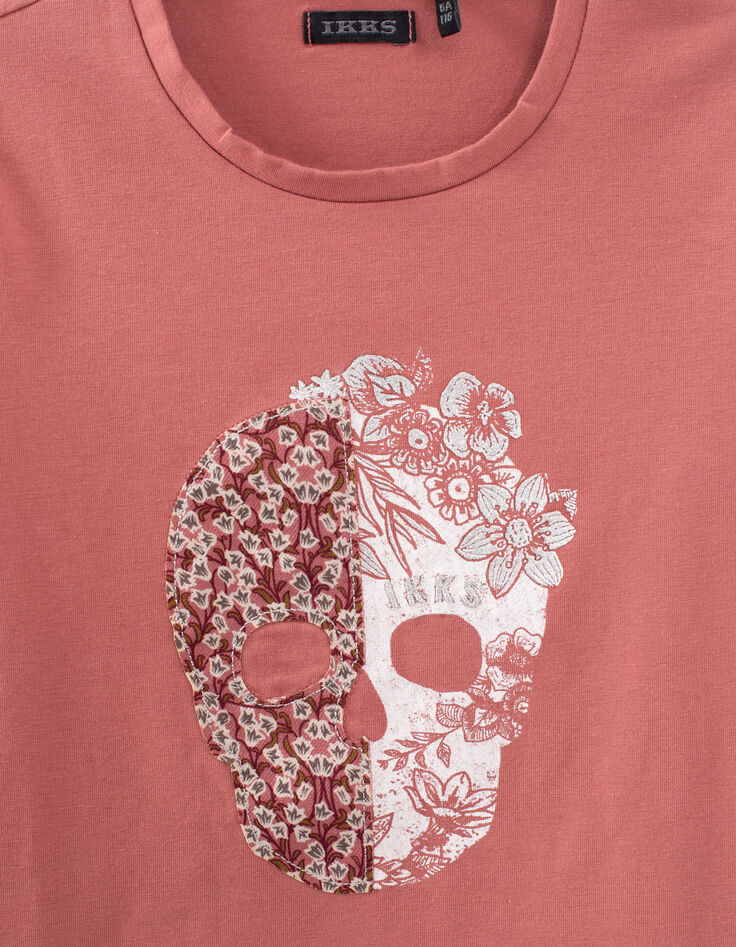 T-shirt bois de rose coton bio visuel tête de mort fille-2