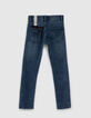 Boys' light blue slim jeans with check badges-4