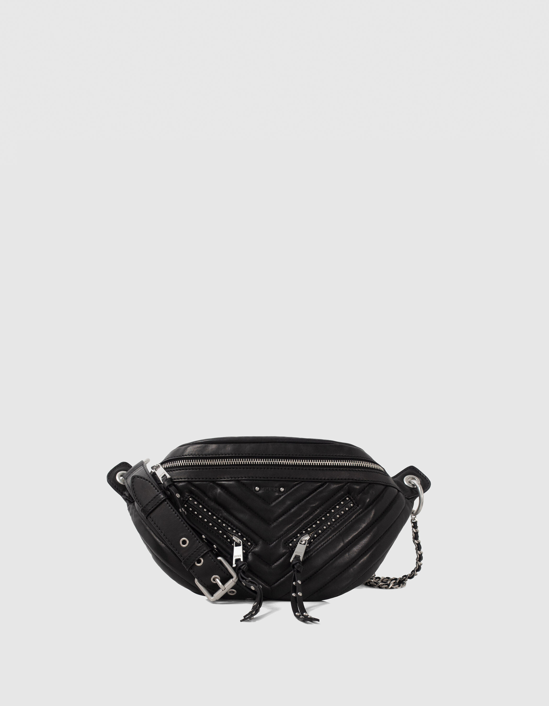 Women's black leather studded 1440 Rock waist bag