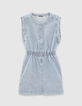 Women’s blue zipped dress with thin white stripes-6