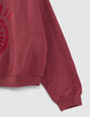 Kirschrotes Mädchensweatshirt mit geflocktem Bergmotiv-5