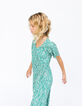 Lange groene jurk LENZING™ ECOVERO™ microbloemetjes meisjes-8