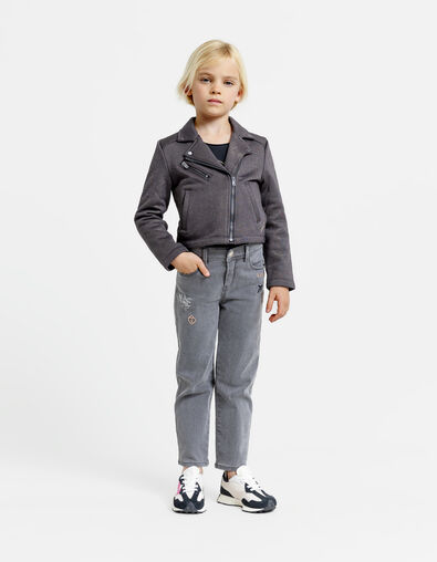 Straight grey jeans with girl's embroidery - IKKS