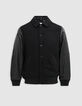 Men’s black mixed chrome-free leather varsity jacket-6