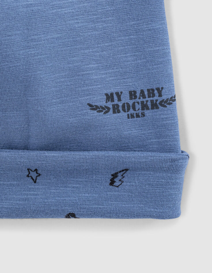 Baby’s blue+rock print organic cotton reversible beanie-3