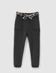 Girls’ grey marl joggers with graphic scarf belt-1