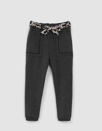 Girls’ grey marl joggers with graphic scarf belt - IKKS