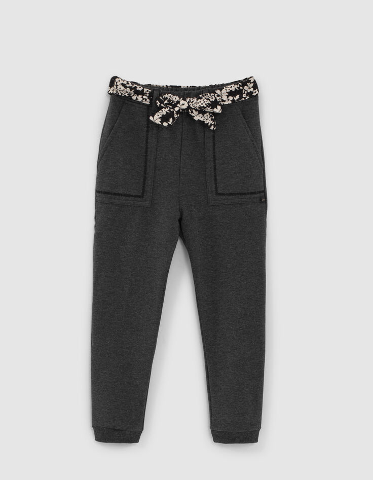 Girls’ grey marl joggers with graphic scarf belt-1