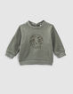 Baby’s khaki skull embroidery organic fabric sweatshirt-1
