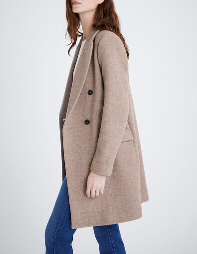 Women’s sesame wool-rich long coat - IKKS