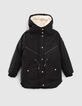 Girls’ 2-in-1 black parka + minimalist rock padded jacket-1