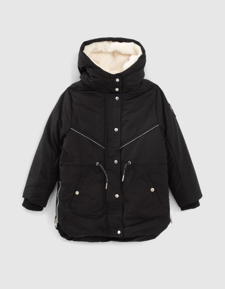 Parka 2 en 1 noire sous-doudoune minimaliste rock fille-1