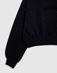 Girl's black studded sweatshirt with flocked slogan-5