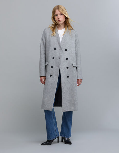 Manteau long gris parmenture amovible Femme - IKKS