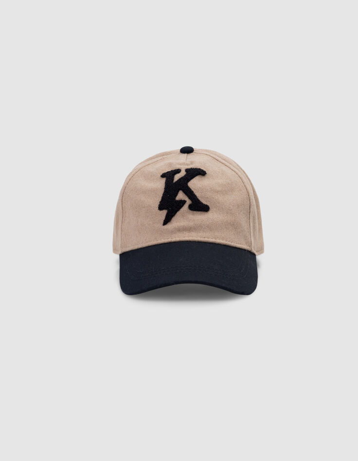 Boy’s camel cap with embroidered bouclette lightning-K-3