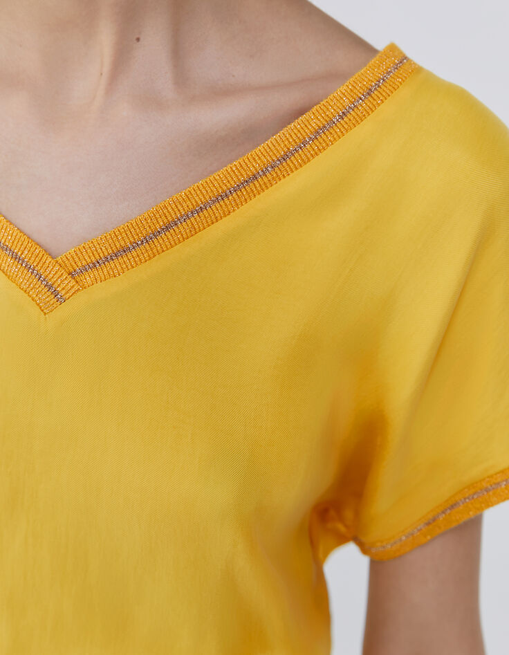 Women’s yellow mixed fabric sack dress with ribbing-3