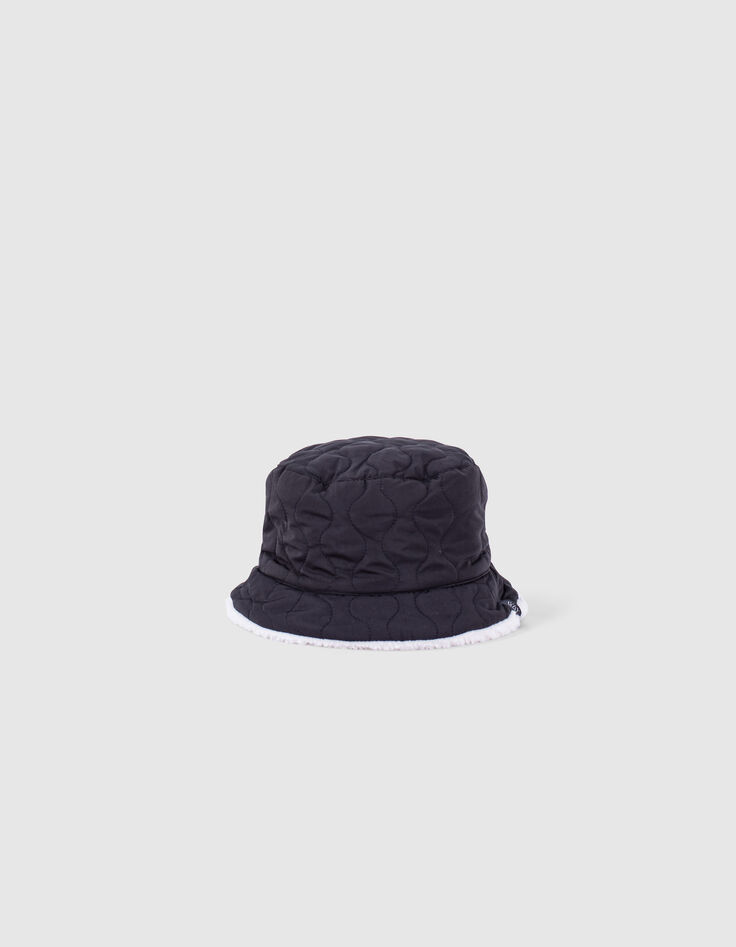 Girls’ black quilted/ecru Sherpa reversible sunhat-2