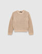 Girls’ light beige lightning embroidery knit sweater-2