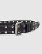 Women’s black quilted leather jeans belt with eyelets-4