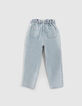 Girls’ blue organic cotton elasticated paperbag jeans-2
