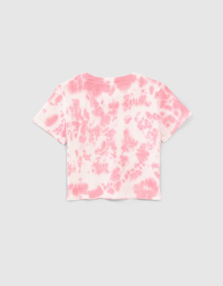T-shirt cropped rose côtelé à motif tie and dye fille-2