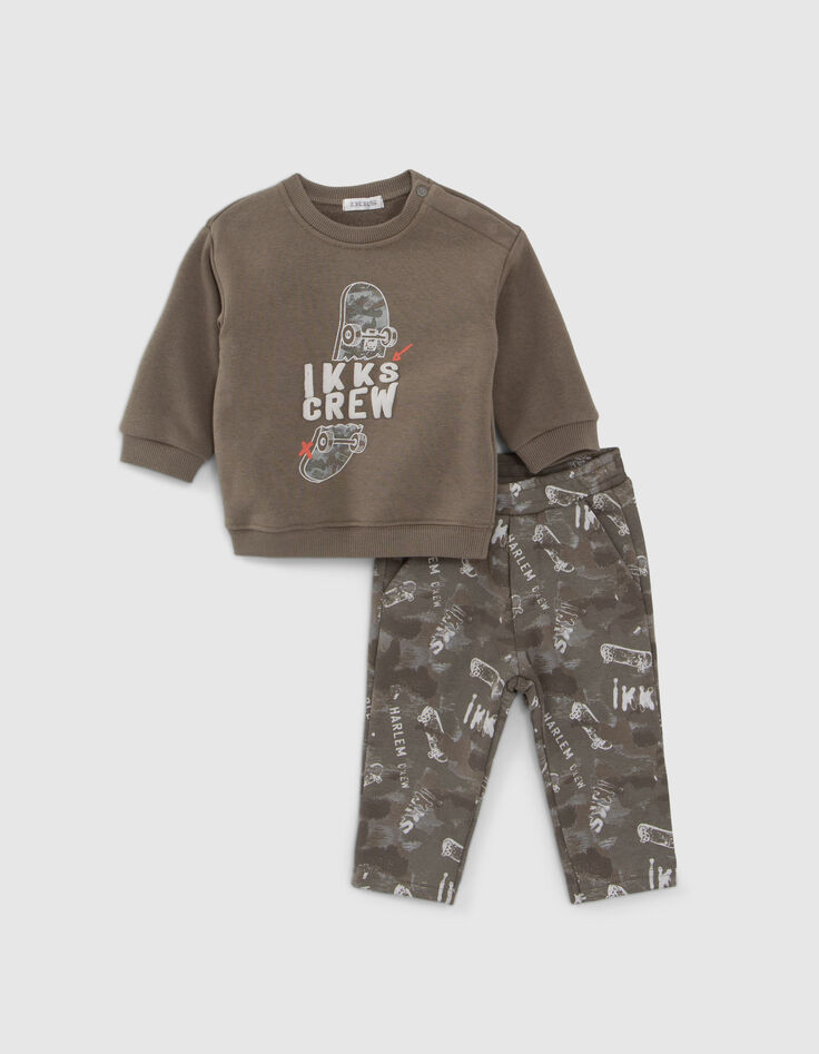 Ensemble jogging camouflage et sweat kaki bébé garçon-1