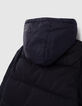 Boys' navy fabric-mix fur-lined padded jacket, nylon hood-6