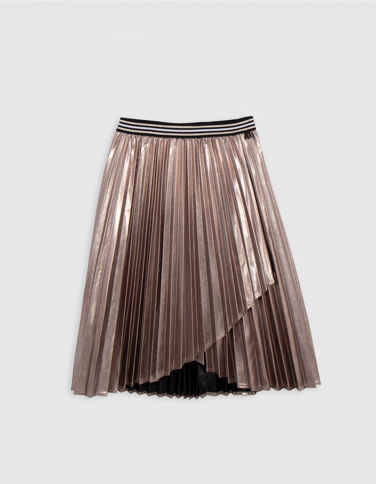 Girl's asymmetrical pleated gold midi skirt-3