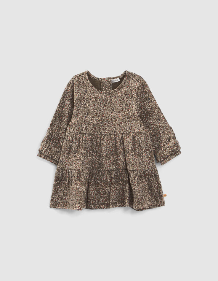 Khaki Babymädchen-Kleid mit Leo-Blumen-Print-1