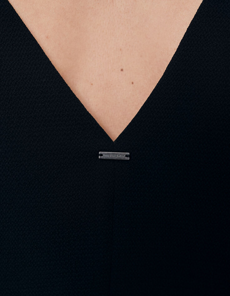 Women’s black short dress with V neckline front and back-5