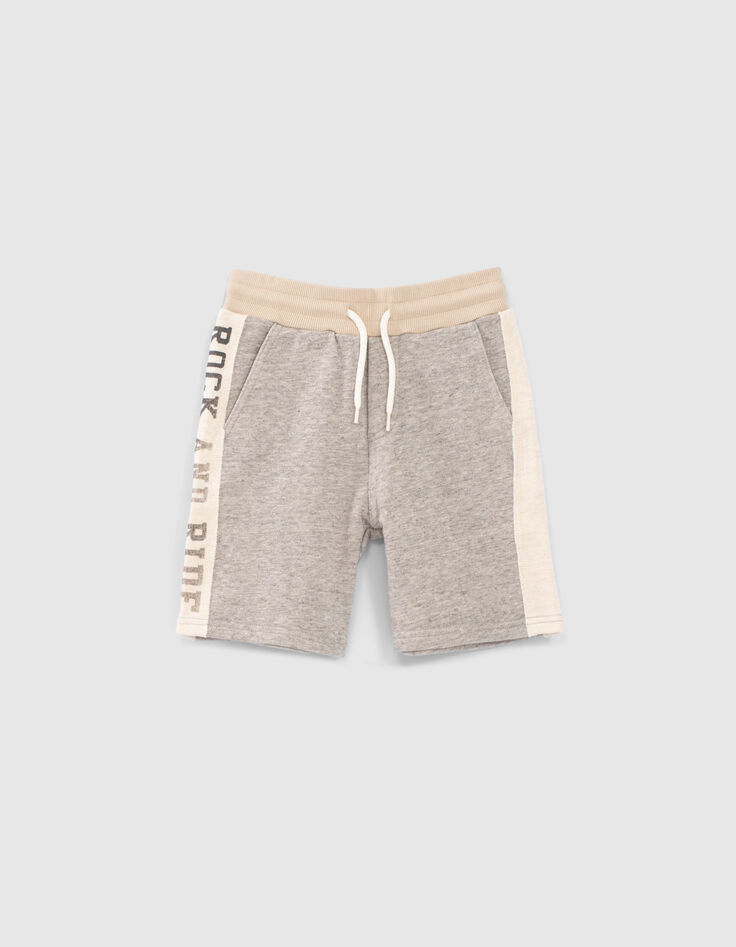 Boys’ grey sweatshirt fabric Bermudas, beige side bands-1