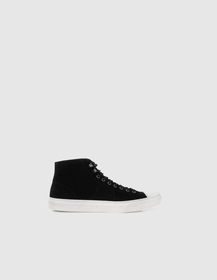 Baskets hautes noires cuir velours Homme-1