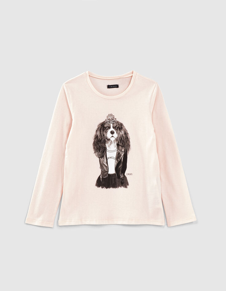 T-shirt rose pâle visuel chien-princesse fille-1